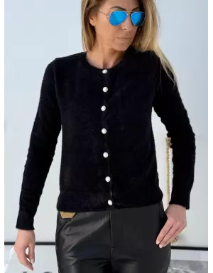 Gilet maille duveteuse Molly Bracken, boutons fantaisies , coloris noir - Référence : LA1825DN