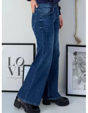 Jean large Molly Bracken, taille haute, délavage brut, coupe 5 poches - Référence : ED64CN
