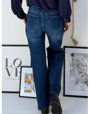 Jean large Molly Bracken, taille haute, délavage brut, coupe 5 poches - Référence : ED64CN