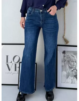 Jean large Molly Bracken, taille haute, délavage brut, coupe 5 poches - Référence : ED64CN