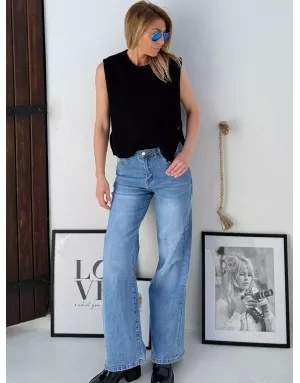 Jean large Molly Bracken, taille haute, délavage denim blue, coupe 5 poches - Référence : ED64CN