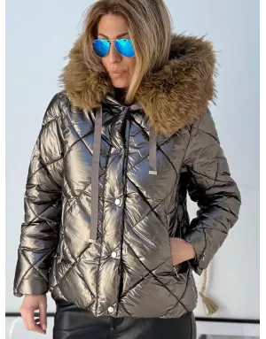 Doudoune matelassée Molly Bracken, capuche avec fausse fourrure amovible, couleur bronze irisée - Référence : OR173DH