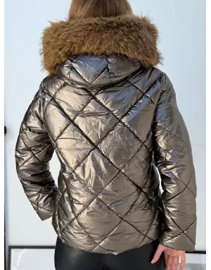 Doudoune matelassée Molly Bracken, capuche avec fausse fourrure amovible, couleur bronze irisée - Référence : OR173DH