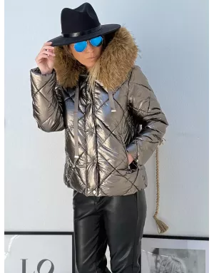 Doudoune matelassée Molly Bracken, capuche avec fausse fourrure amovible, couleur bronze irisée - Référence : OR173DH