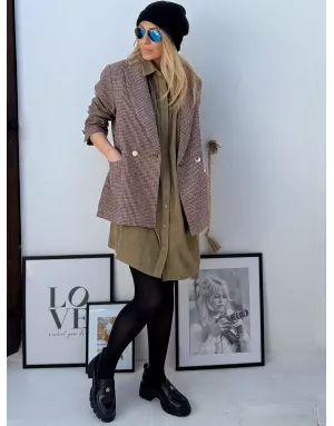 Robe chemise en velours kaki, longueur courte , référence LAL154DN