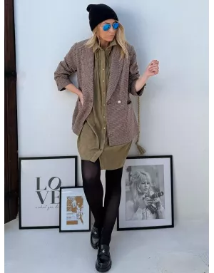 Robe chemise en velours kaki, longueur courte , référence LAL154DN