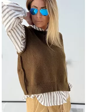 Pull maille Kaki sans manches, Molly Bracken, référence LAF121DN
