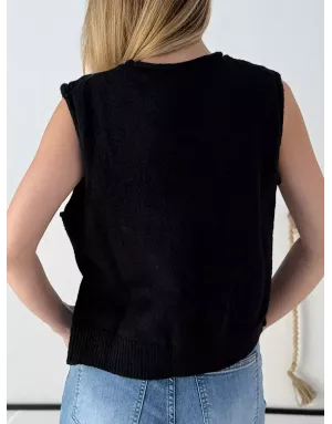 Pull maille noir sans manches, Molly Bracken, référence LAF121DN