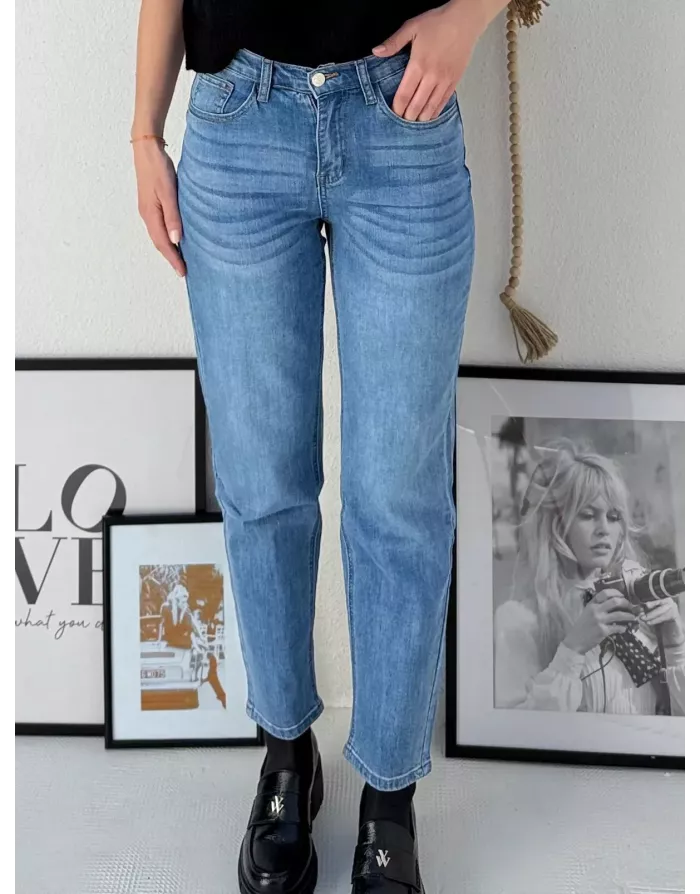 Denim délavage blue denim, coupe mom, Molly bracken, référence ED77CN