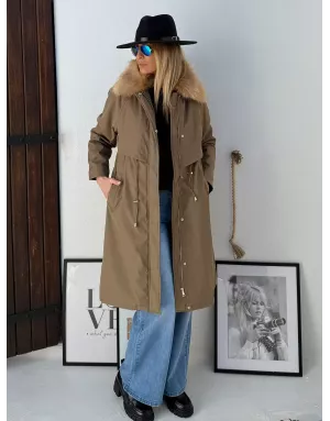 Parka Molly Bracken, intérieur fausse fourrure, coloris kaki - Référence : OR169DH