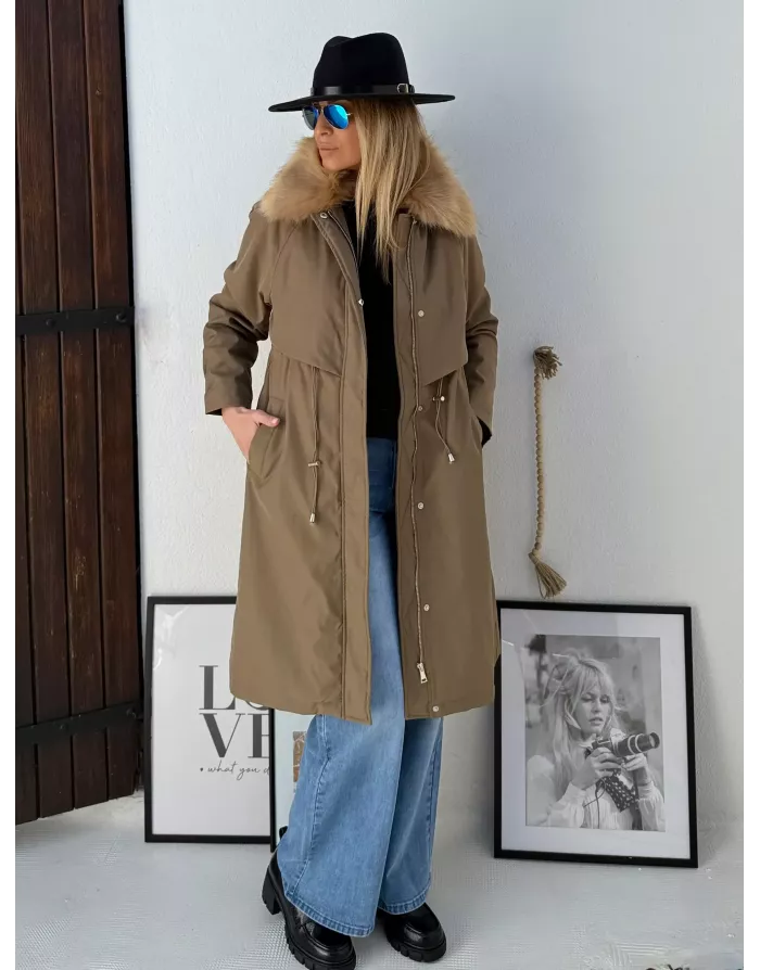 Parka Molly Bracken, intérieur fausse fourrure, coloris kaki - Référence : OR169DH