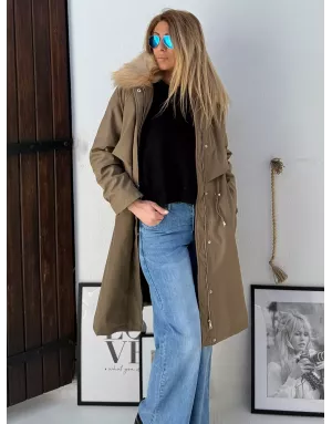 Parka Molly Bracken, intérieur fausse fourrure, coloris kaki - Référence : OR169DH