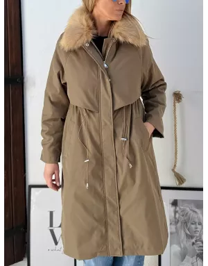 Parka Molly Bracken, intérieur fausse fourrure, coloris kaki - Référence : OR169DH