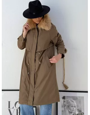 Parka Molly Bracken, intérieur fausse fourrure, coloris kaki - Référence : OR169DH