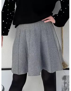 Jupe courte en maille torsadée, coloris gris, LAL213DN