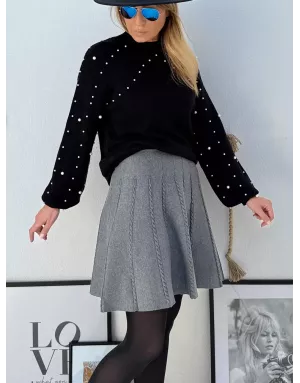 Jupe courte en maille torsadée, coloris gris, LAL213DN