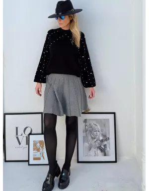 Jupe courte en maille torsadée, coloris gris, LAL213DN