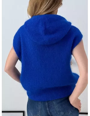 Pull mohair sans manches et capuche, bleu roi - Sélection Samsara