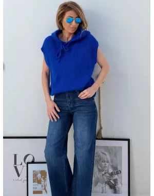 Pull mohair sans manches et capuche, bleu roi - Sélection Samsara