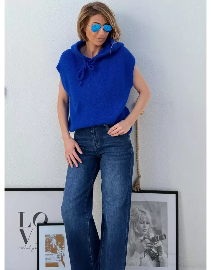 Pull mohair sans manches et capuche, bleu roi - Sélection Samsara