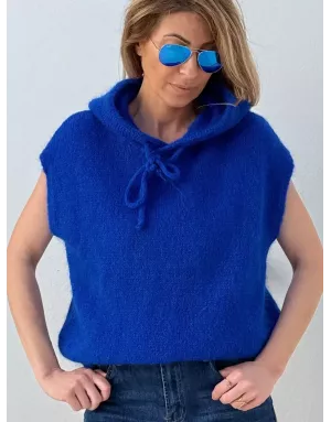 Pull mohair sans manches et capuche, bleu roi - Sélection Samsara