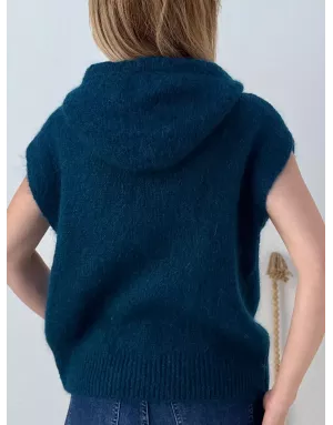 Pull mohair sans manches et capuche, bleu canard - Sélection Samsara