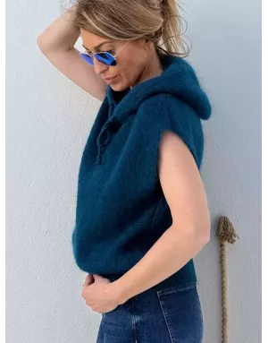 Pull mohair sans manches et capuche, bleu canard - Sélection Samsara