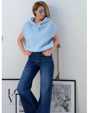Pull mohair sans manches et capuche, bleu layette - Sélection Samsara
