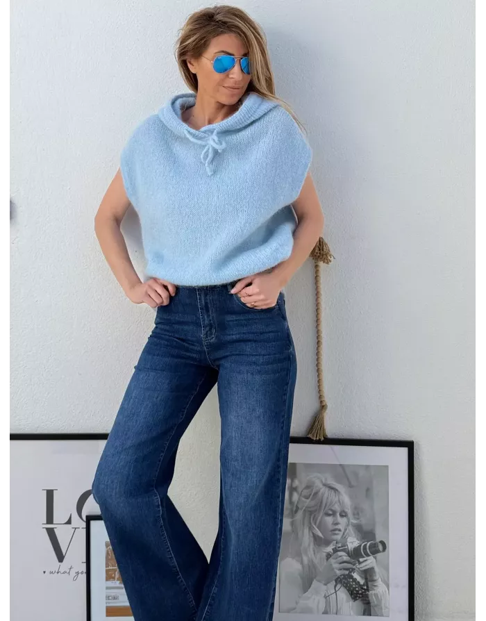 Pull mohair sans manches et capuche, bleu layette - Sélection Samsara