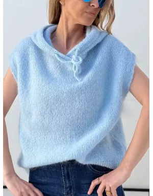 Pull mohair sans manches et capuche, bleu layette - Sélection Samsara