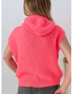 Pull mohair sans manches et capuche, corail intense - Sélection Samsara