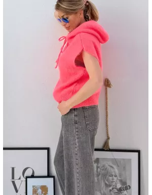 Pull mohair sans manches et capuche, corail intense - Sélection Samsara