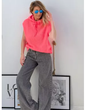 Pull mohair sans manches et capuche, corail intense - Sélection Samsara