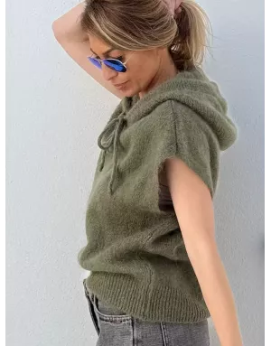 Pull mohair sans manches et capuche, kaki - Sélection Samsara