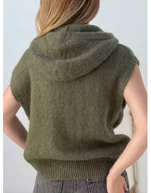Pull mohair sans manches et capuche, kaki - Sélection Samsara