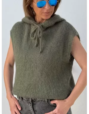 Pull mohair sans manches et capuche, kaki - Sélection Samsara