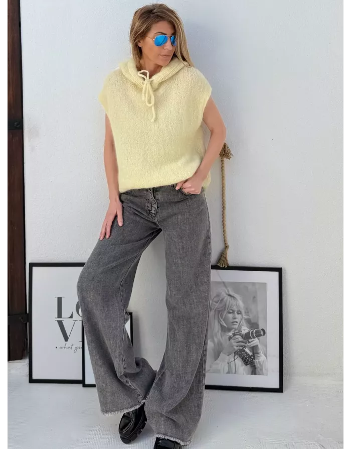 Pull mohair sans manches et capuche, Jaune tendre - Sélection Samsara