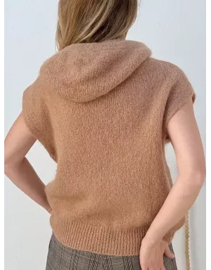 Pull mohair sans manches et capuche, camel - Sélection Samsara