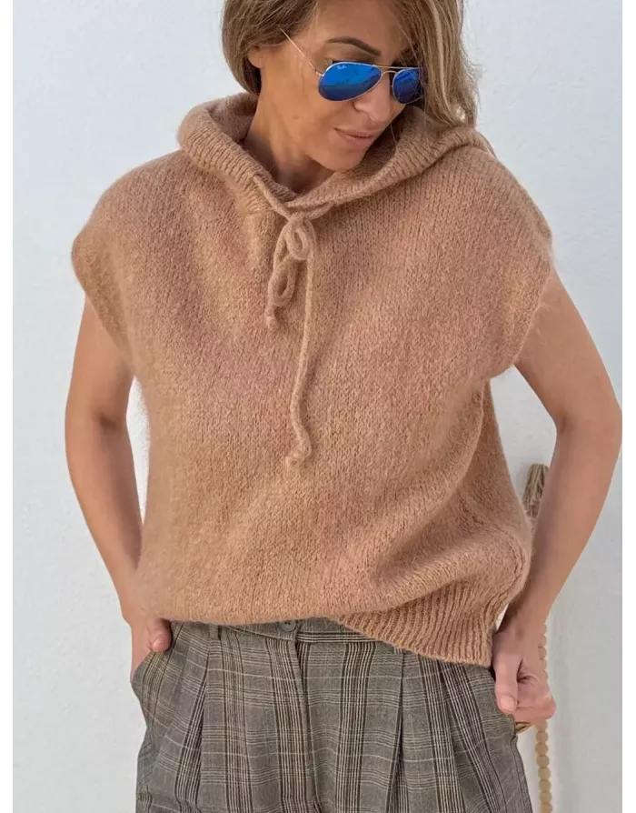Pull mohair sans manches et capuche, camel - Sélection Samsara