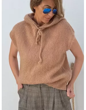 Pull mohair sans manches et capuche, camel - Sélection Samsara
