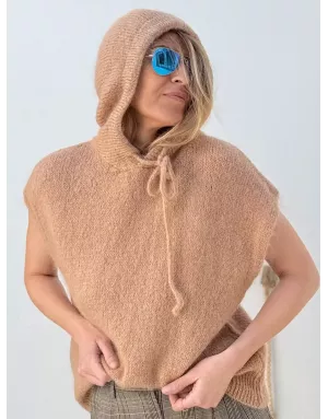 Pull mohair sans manches et capuche, camel - Sélection Samsara