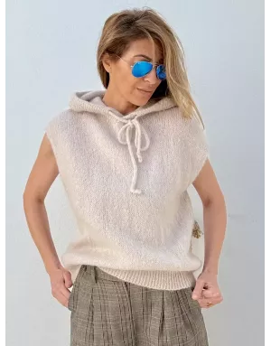 Pull mohair sans manches et capuche, beige- Sélection Samsara