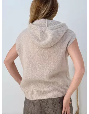 Pull mohair sans manches et capuche, beige- Sélection Samsara