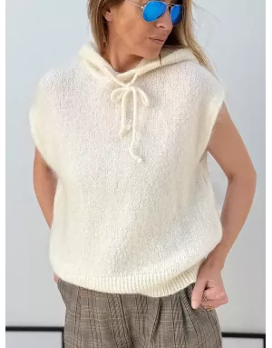 Pull mohair sans manches et capuche, blanc cassé- Sélection Samsara
