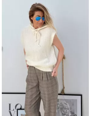 Pull mohair sans manches et capuche, blanc cassé- Sélection Samsara