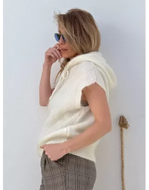 Pull mohair sans manches et capuche, blanc cassé- Sélection Samsara