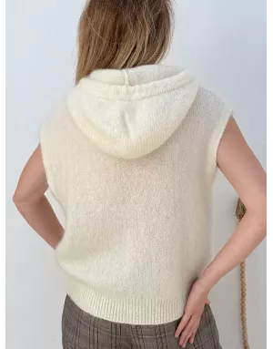 Pull mohair sans manches et capuche, blanc cassé- Sélection Samsara