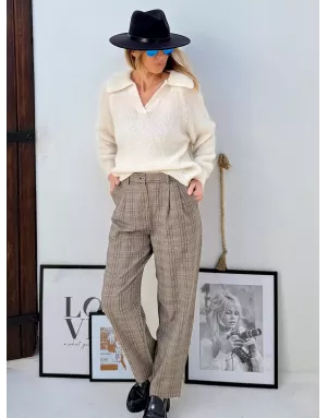 Pull alpaga et laine, forme polo, blanc cassé - Sélection Samsara