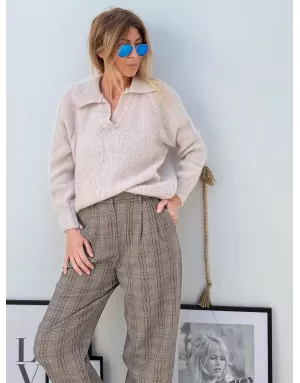 Pull alpaga et laine, forme polo, beige - Sélection Samsara