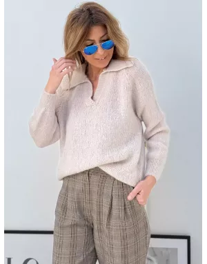 Pull alpaga et laine, forme polo, beige - Sélection Samsara